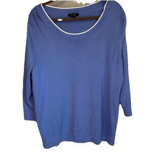 Lands End Women's Crew Neck Cotton Blend Sweater Knit Blue SZ 1X‎